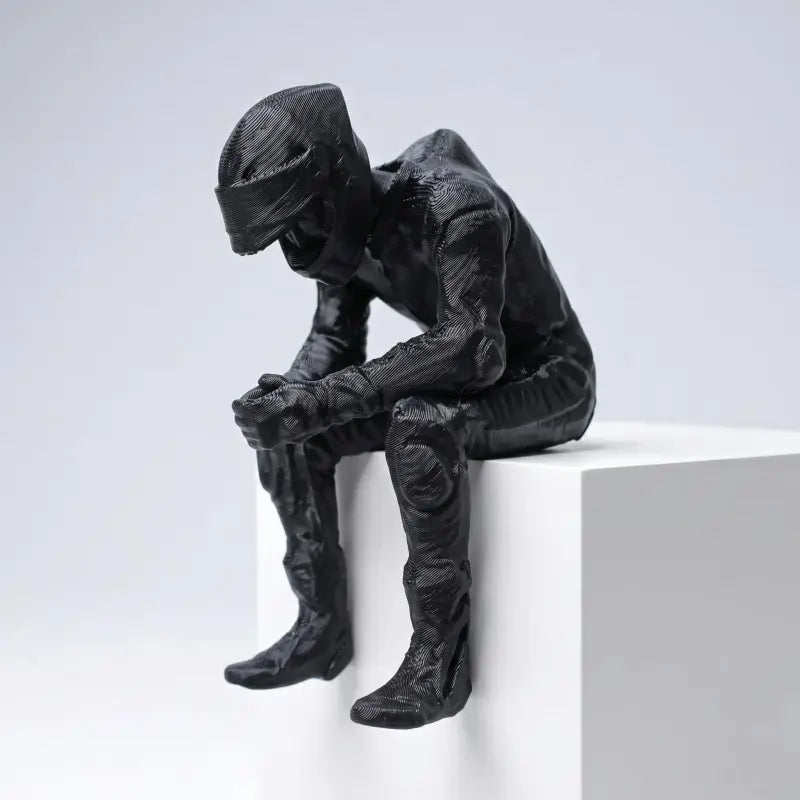 Sitting Racing Driver Statue, 3D Printed Sad Motorcycle Rider Sculpture, Decorative Sculptures, Cool Desktop Decor for Car Dashboard Office Desk, Unique Gift for Racing Enthusiasts, Decorative Piece
