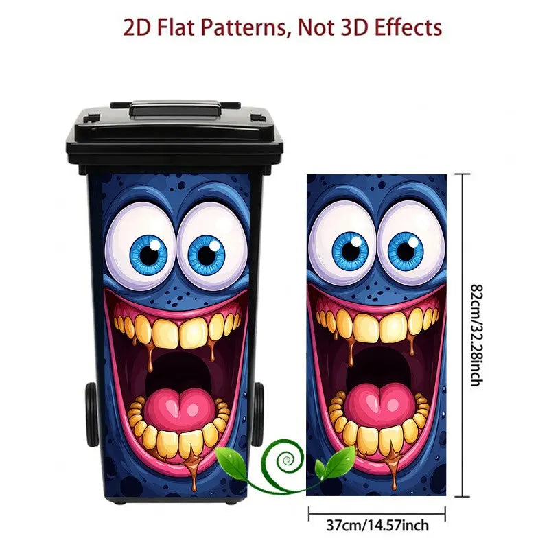 1pc Trash Can Sticker 37x82cm, Blue Face Cute Monster Design, Self-Adhesive Decorative Wall Decal, Kitchen Stickers, Kitchen Decor, Home Decoration