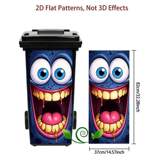 1pc Trash Can Sticker 37x82cm, Blue Face Cute Monster Design, Self-Adhesive Decorative Wall Decal, Kitchen Stickers, Kitchen Decor, Home Decoration