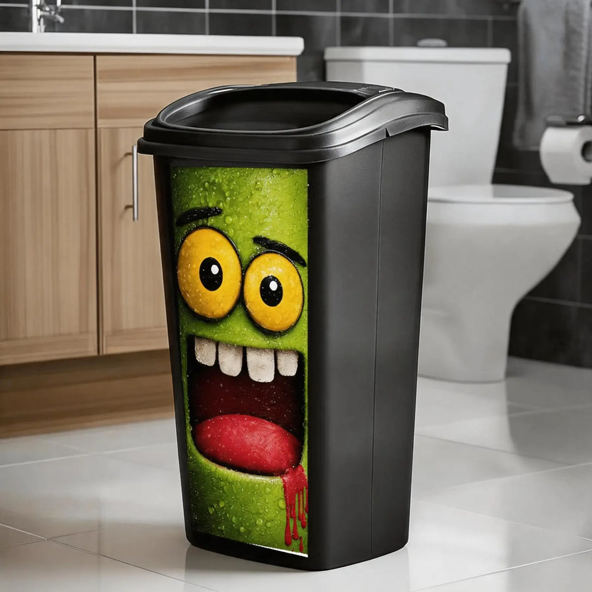 Funny Monster Face Trash Can Sticker, Self-Adhesive PVC Decorative Wall Decal, Graphic Decal, Waterproof Durable, High Gloss, Easy Peel, Indoor Outdoor Decor, Home Decor, Wall Stickers Decorations