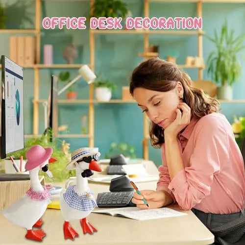 7-Inch Desk Goose Statue with Dress-Up Outfits - Cute Figurines Decor, Cute Desktop Decoration, Desk Ornament - Available Options: Goose Only, Outfits Only, Full Complete Set, Ornaments, Home Decor Accessory