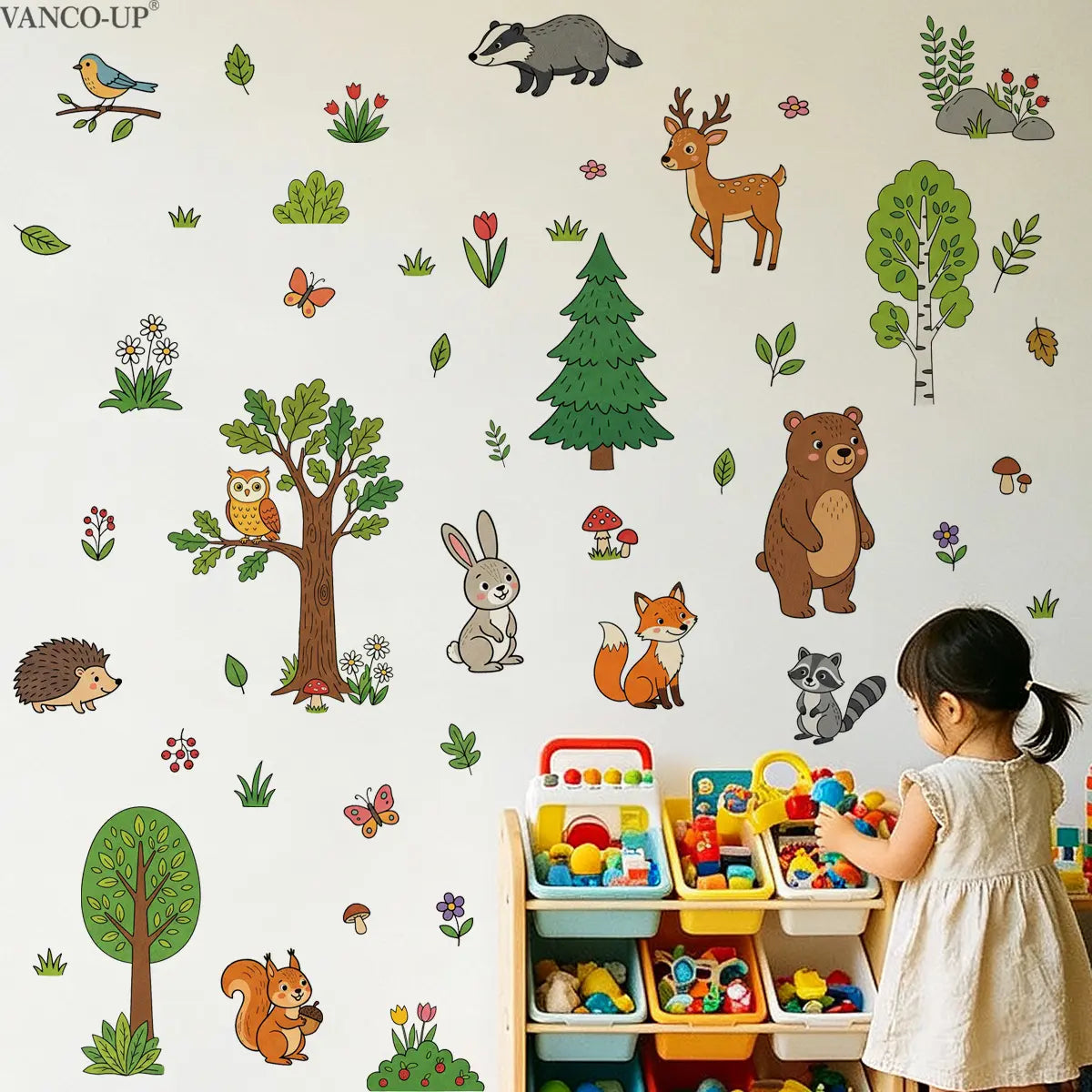 2Pcs Set (3090cm2pcs) Cute Forest Animal Wall Stickers, Decorative Sticker, Forest Friends Self-adhesive Decals for Boys & Girls Bedroom Decor, Interior Stickers
