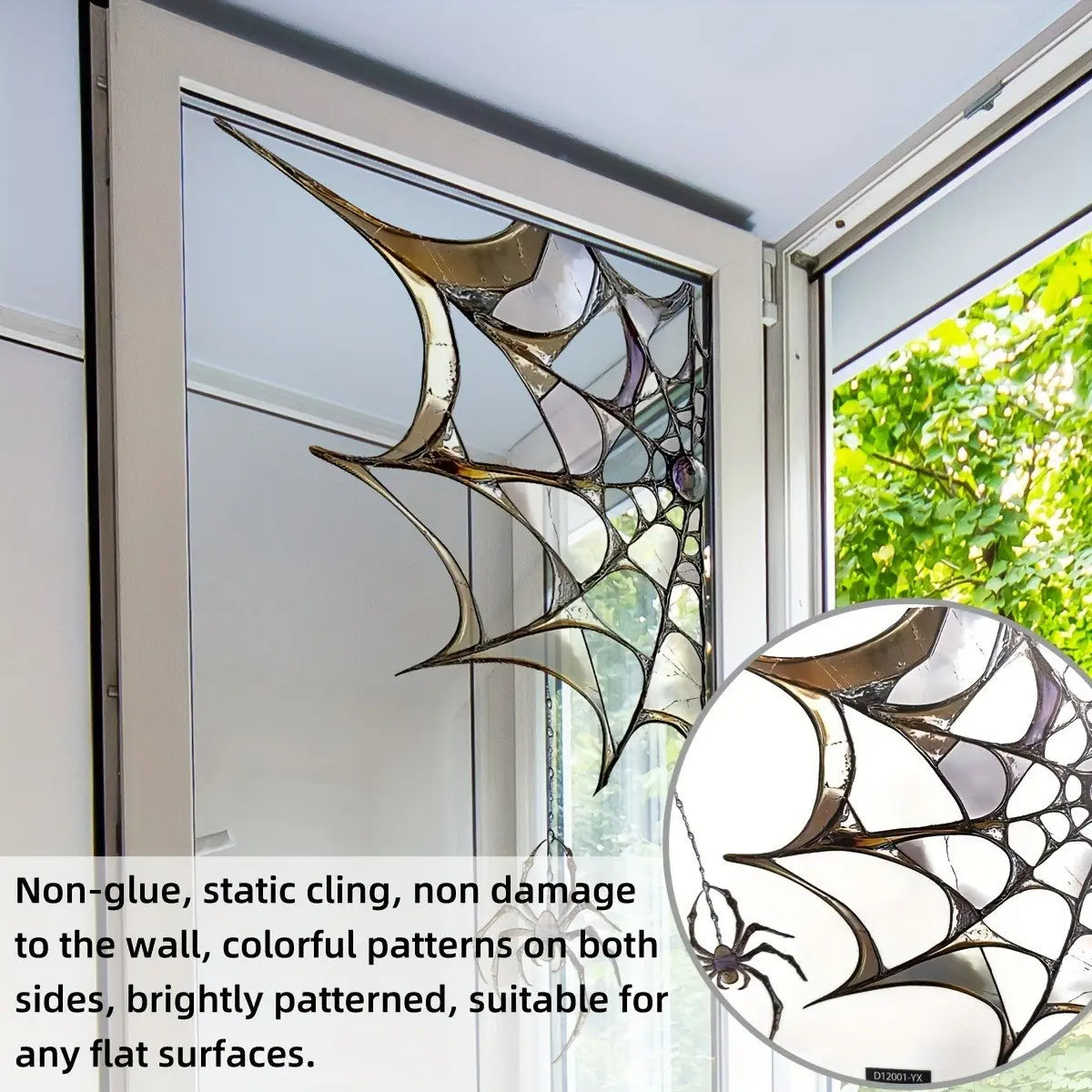 Halloween Spider Web Static Glass Sticker, Decoration Sticker, Double-Sided Visible, 20 Wires, Self-Adhesive Window Decor, 11.81 X 11.81 Inches, D12001-Yx