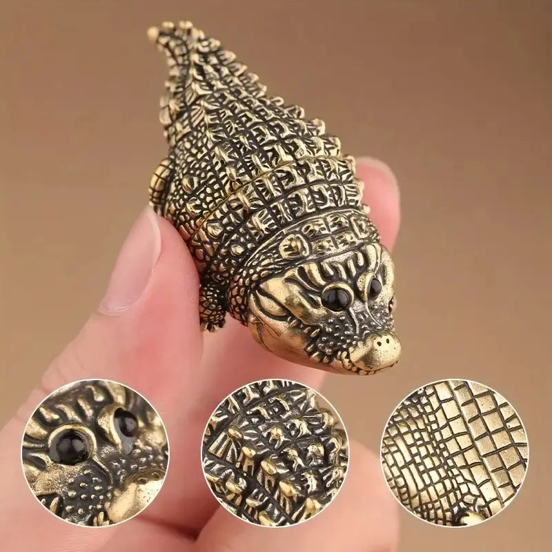 Cute Fat Copper Alligator Sculpted Statue, Decorative Resin Figurine for Desktop, Bookshelf, Living Room or Office Home Decor, Decorative Statues