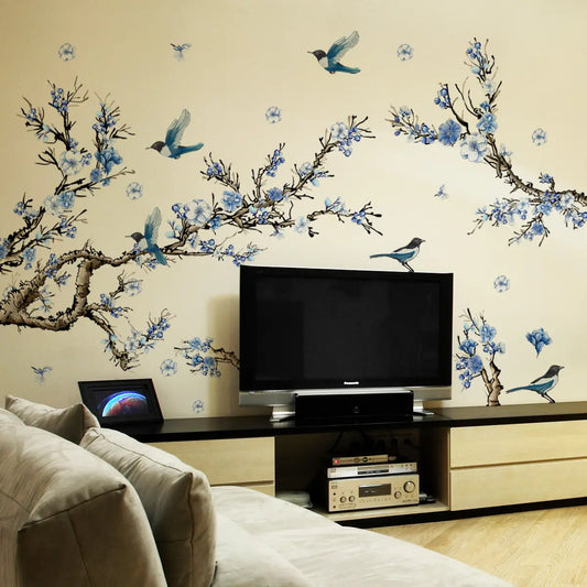 A set (30*90cm*2pcs) of plum blossom branch with falling flowers decorative wall stickers, Wall Art Stickers, Wall Decal, suitable for home decor, Wall Decor, Floral Pattern Sticker, Floral wall decals, Wall Stickers Decorations, MS7258-YC