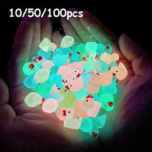 10/50/100pcs Glow-In-The-Dark Mini Duck Statue, Colorful Resin Night Light Decorative Duck Figurines, Luminous Resin Ducks, Perfect for Fairy Garden, Dollhouse, Aquarium Decor