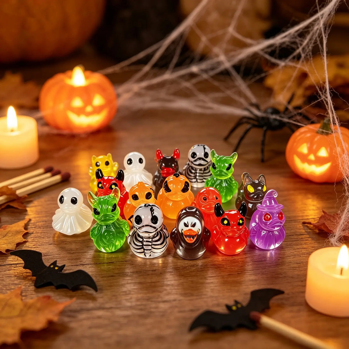 Mini Devil, Ghost and Skeleton Design Glow-in-the-Dark Resin Ducks, Duck Statues, Decor Figurine, Cute Haunting Desktop Decor, Mini Garden Ornament, Halloween & Christmas Decoration #GLOBAL PICKS