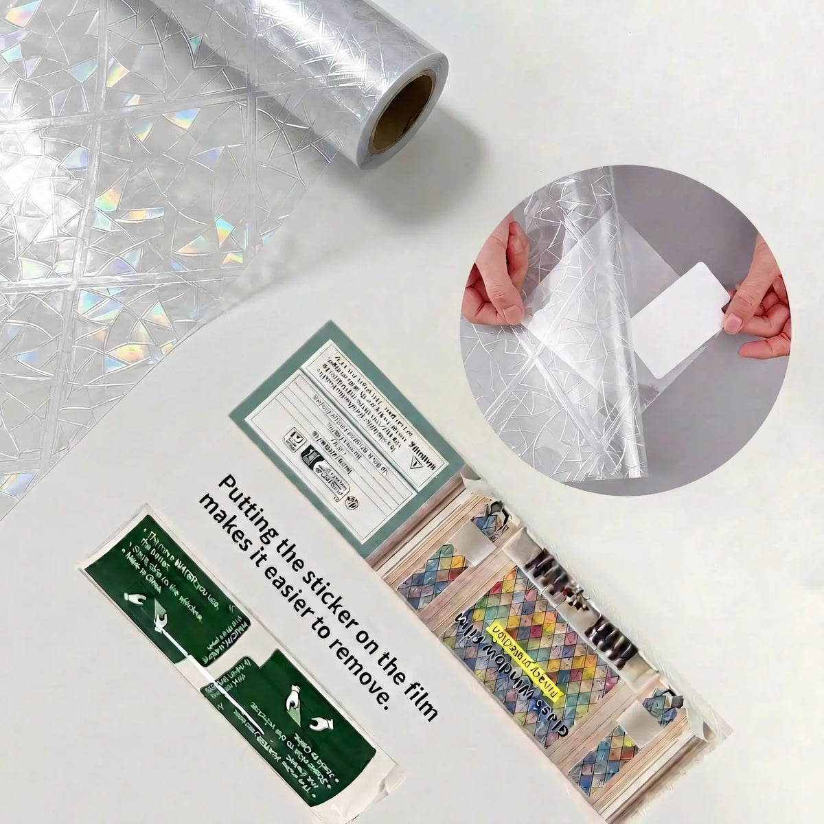 44.5cm Wide Glue-Free Static Rainbow Laser Window Film, Rhombus Mosaic Anti-Peep Privacy Glass Film, Light-Transmitting Non-See-Through Decal, Window Cling for Bedroom Kitchen Glass Doors, Removable Window Decal, Window Decals for Glass Windows