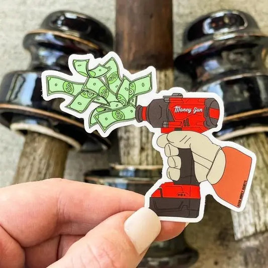 Money Gun Hard Hat Sticker | Lineman | Blue Collar | Great for hardhat, toolbox, cooler, bin doors, water bottle, and more