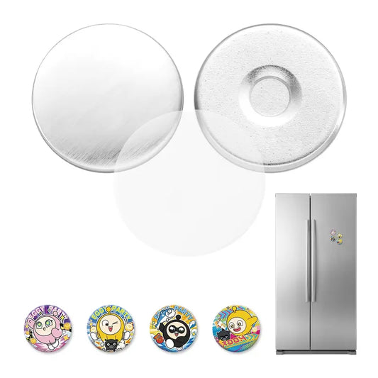 VEVOR 50-Set 0.98in/25mm Round Fridge Magnets Button Maker Supplies - Magnetic Backs, Metal Shells, Transparent Mylar Films, Blank Circle Papers for Home DIY, Christmas, Back to School (Refrigerator Decorating Magnetic Item)
