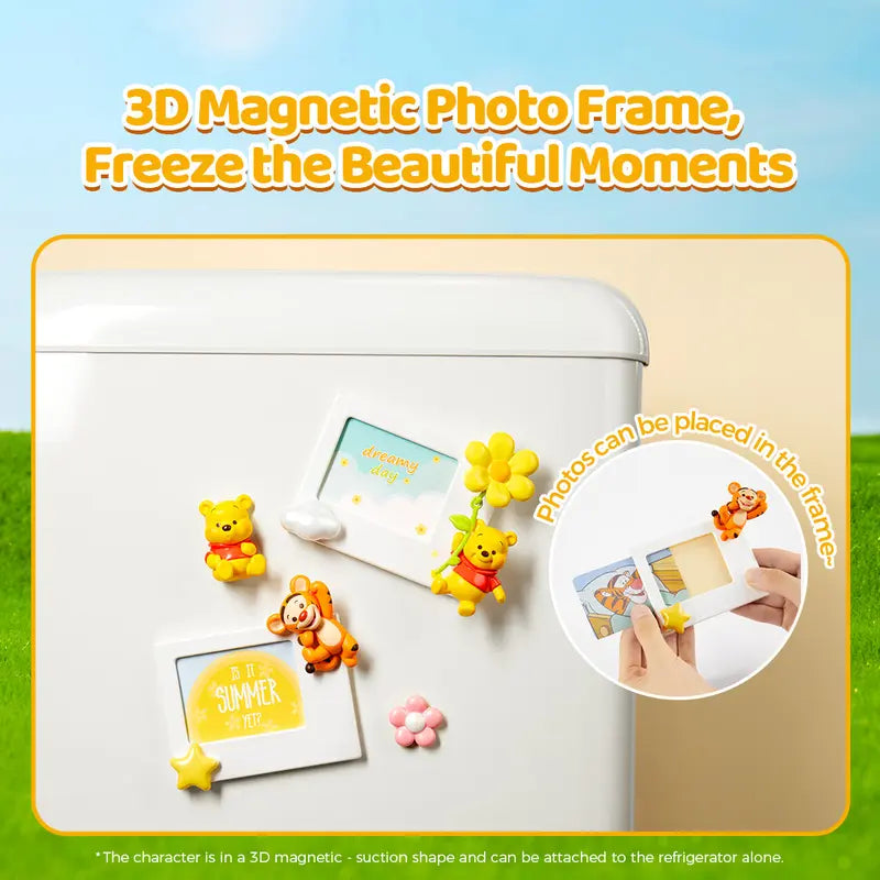 Disney Winnie the Pooh Polaroid Frame Blind Box Figure - PVC Durable Collectible, 1 Single Box, 8 Regular Models, Refrigerator Magnets, Decorative Display, Fun Unboxing, Pooh Figures, Doubles as Fridge Magnet, Kids and Adults Fan Gift, Mystery Surprise