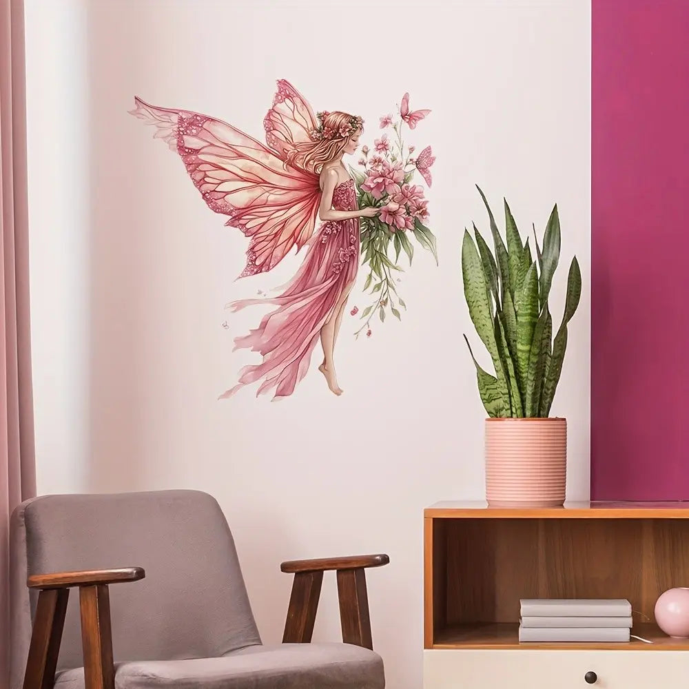 Dreamy Butterfly Fairy Flower Decorative Wall Sticker (removable), Perfect for Bedroom, Living Room, Kitchen, Office, Christmas, Halloween, Thanksgiving, New Year, Wall Art Stickers