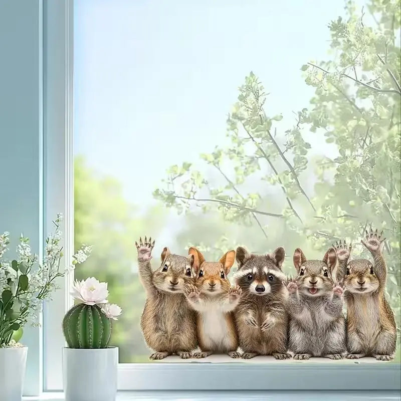 Forest Animal Waving Pattern Glass Sticker, Living Room Balcony Window Decor, Self-Adhesive Waterproof Tile Wall Sticker