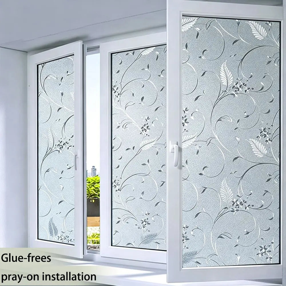 Privacy Window Film, Frosted Window Film, Etched Pattern Matte Finish Static Adhesive Decorative Glass Door Film, Non-Sticky Heat Insulation UV Protection, Versatile Use, Office & Home Decor
