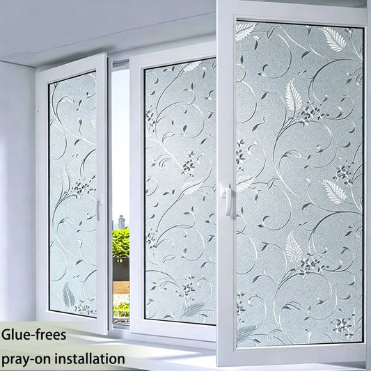 Privacy Window Film, Frosted Window Film, Etched Pattern Matte Finish Static Adhesive Decorative Glass Door Film, Non-Sticky Heat Insulation UV Protection, Versatile Use, Office & Home Decor