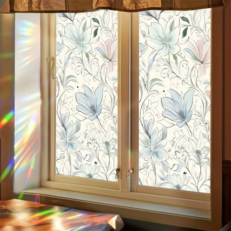 2D Flat Static Cling Floral Pattern Decorative Decal Window Film Ornament For Living Room And Bedroom Removable