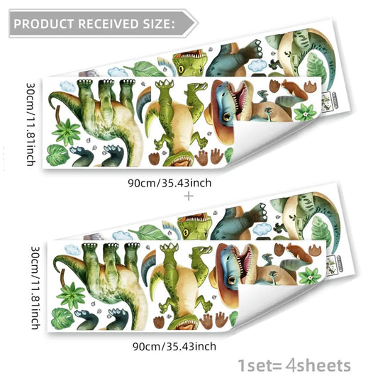 Dinosaur & Leaf Pattern Wall Sticker, 4 Counts/set Self Adhesive Wall Decal, Wall Art Decorative Sticker for Home Living Room Bedroom