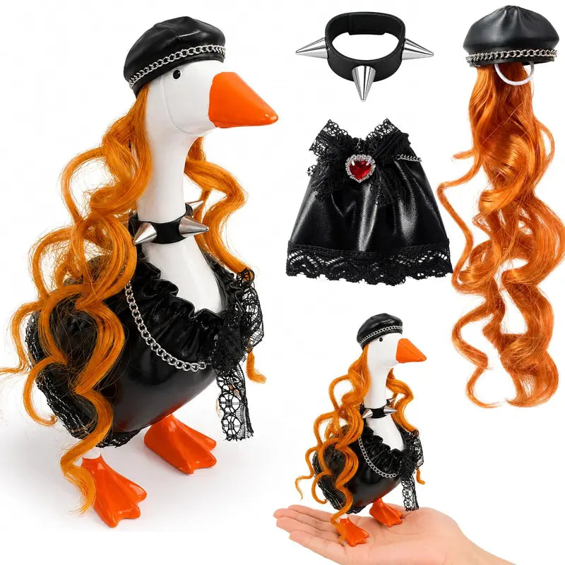 7" Miniature Desk Goose Halloween Witch Outfit Set - Purple Witch Theme Fabric Accessory, Unisex 7" Mini Goose Fit Decor for Office Black Punks Desktop Use