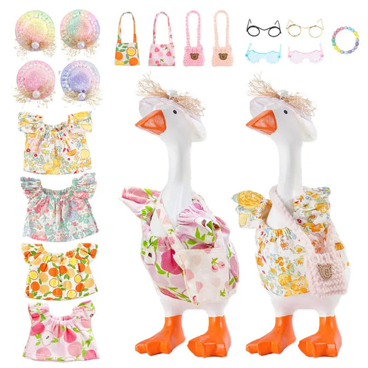 7in Desk Goose 17PCS Customizable Cottagecore Floral Outfit Craft Accessory Set - Lightweight Polyester Mix-Match Kit with Dresses, Hats, Sunglasses, Mini Bags, Magnetic Key-Fit Accessories, Ideal for Garden Use & Housewarming Gifts