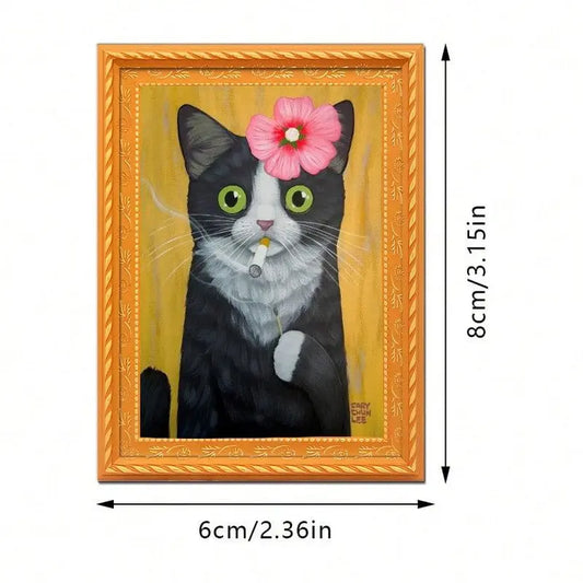 5 Pieces Cute Cat Portrait Fridge Magnet Mini Photo Frame 3.15inch*2.35inch Refrigerator Magnet Decor