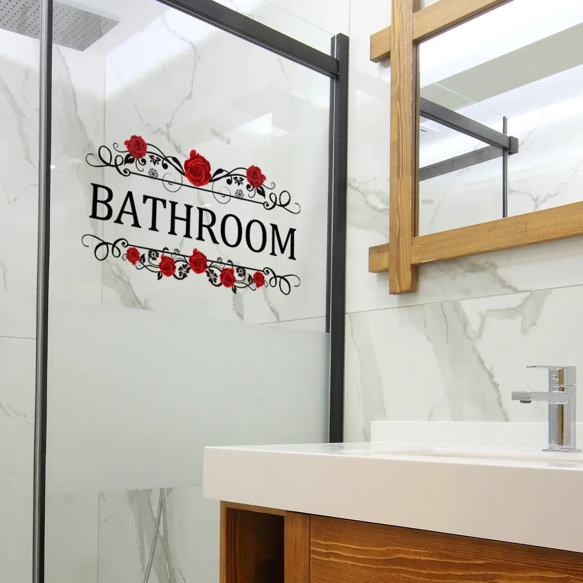 A red rose English Bathroom wall sticker, door sticker, bathroom home decoration sticker, floral wall decals, flower wall stickers, Decorative Wall Sticker, self-adhesive and removable CT2038-KQ