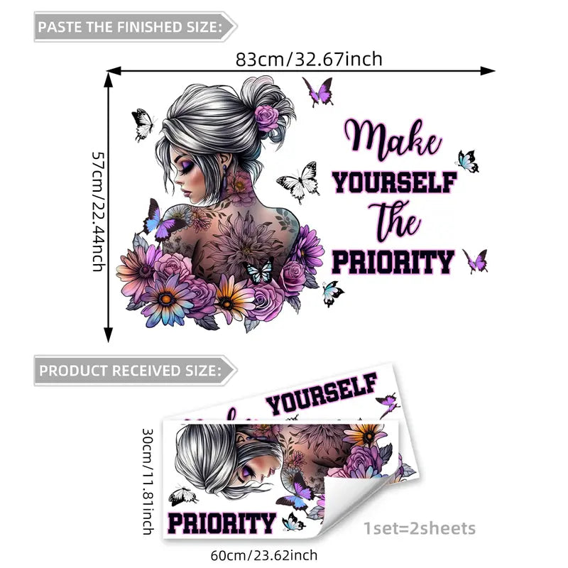 Girl & Butterfly & Letter Pattern Wall Stickers (2pcs) Self-adhesive Wall Decals Home Bedroom Living Room Creative Decorative Posters Motivational Quotes Wall Stickers