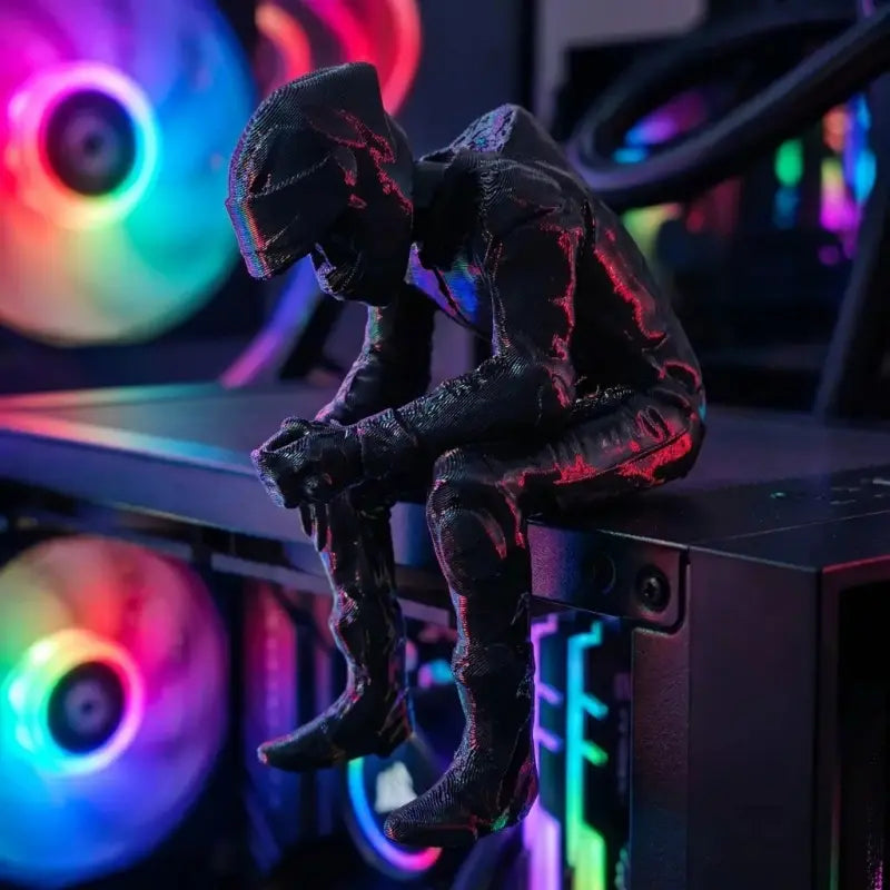 Sitting Racing Driver Statue, 3D Printed Sad Motorcycle Rider Sculpture, Decorative Sculptures, Cool Desktop Decor for Car Dashboard Office Desk, Unique Gift for Racing Enthusiasts, Decorative Piece
