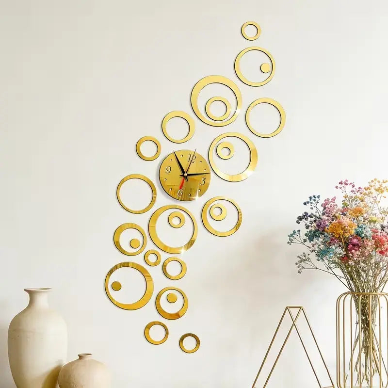 36PC Golden hollow Round Design acrylic mirror Decorative wall sticker, Decorative Stickers, suitable for home decoration, living room, bathroom, bedroom, lintel decoration, DIY Removable wall sticker