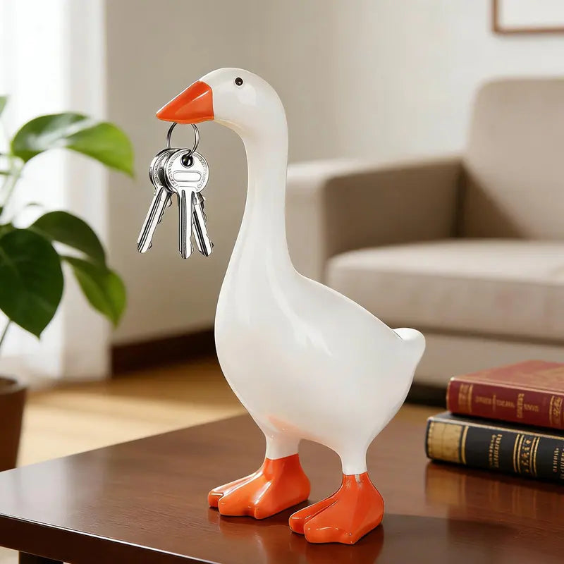 Desk Goose 7 Inch Desktop Goose Statue Cute resin goose statue with magnetic beak and keychain Mini Desktop Goose Statue Decor for Living Room Bedroom Bookshelf Coffe Table and Office Display, Gifts For Women, Trinkets, Desk Accessories