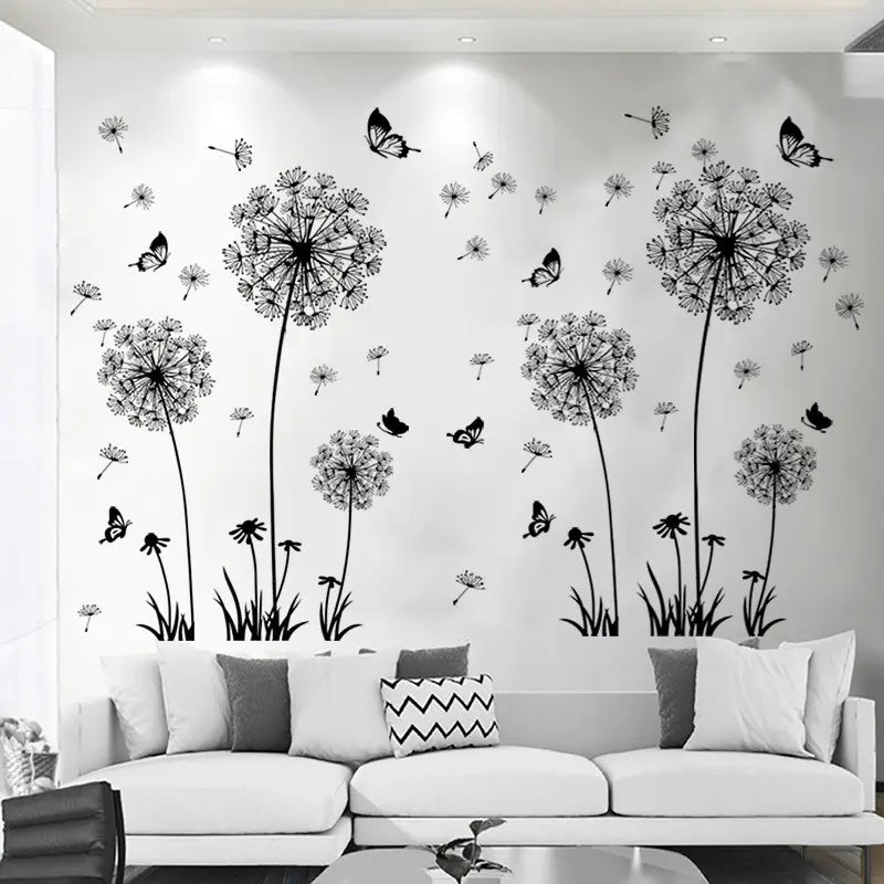 Romantic Dandelion Self-Adhesive Wall Stickers, Bedroom Living Room Background Decor, Vinyl Wall Decals for Home Decoration, Decorative Decal, Flowers, Floral Wall Decals, Flower Decals for Walls