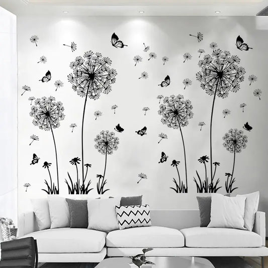 Romantic Dandelion Self-Adhesive Wall Stickers, Bedroom Living Room Background Decor, Vinyl Wall Decals for Home Decoration, Decorative Decal, Flowers, Floral Wall Decals, Flower Decals for Walls