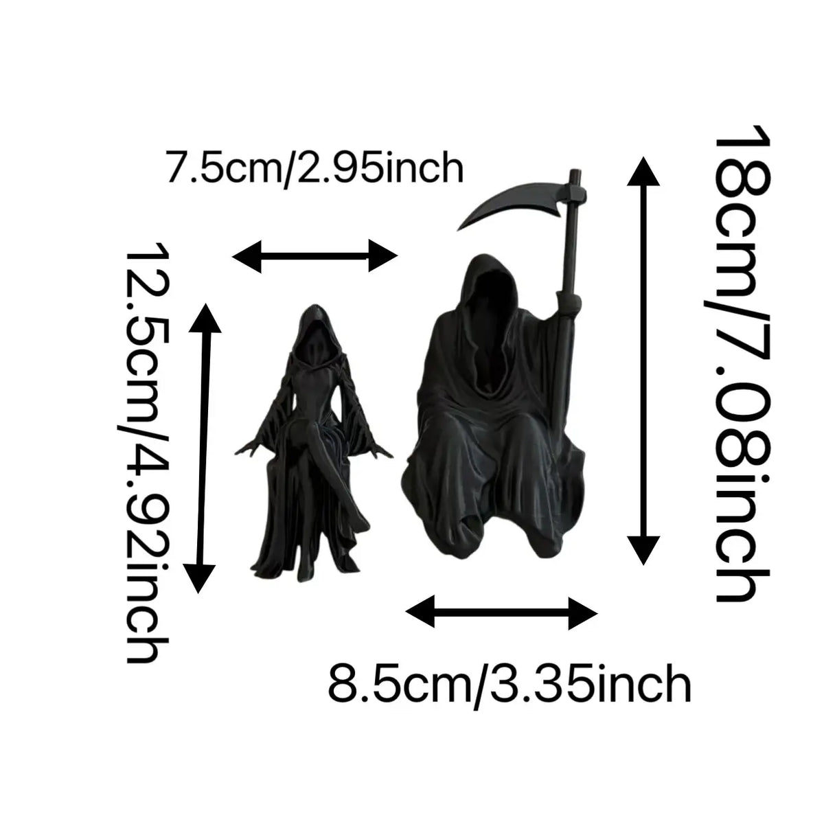 Grim Reaper Couple Figurine Death Lovers Statue Gothic Spooky Halloween Decoration Skeleton Couple Sculpture Dark Fantasy Bookshelf Decor Haunted House Tabletop Ornament Unique Holiday Collectible Gift