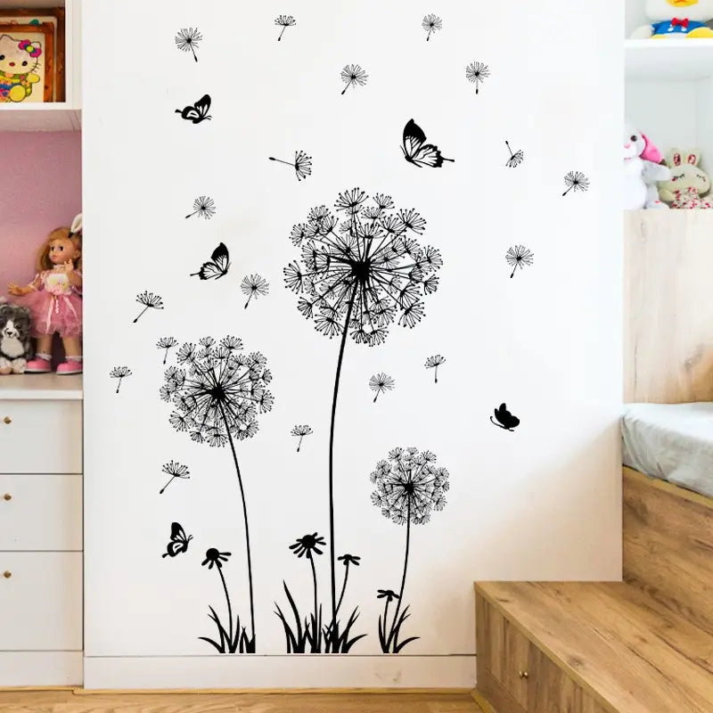 Romantic Dandelion Self-Adhesive Wall Stickers, Bedroom Living Room Background Decor, Vinyl Wall Decals for Home Decoration, Decorative Decal, Flowers, Floral Wall Decals, Flower Decals for Walls