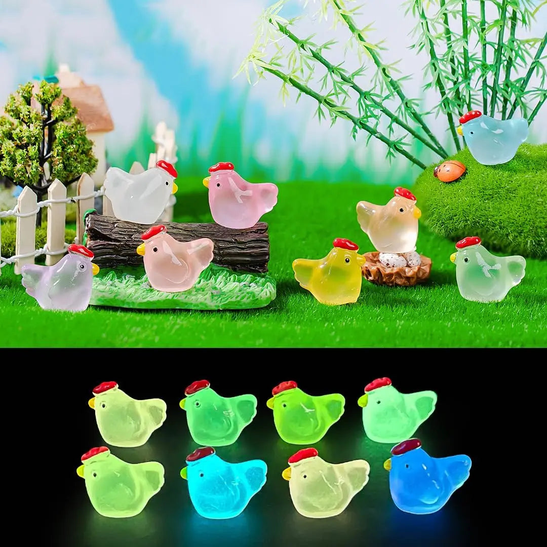 Luminous Mini Chicken Figurines, Cartoon Figurine, 20pcs/set Resin Miniature Animals, Resin Animals Variety Pack, Tiny Glow in The Dark Chickens for Dollhouse, Decoration Items, Resin Animal Sculptures