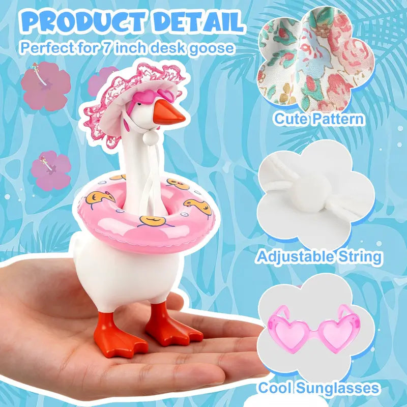 Desk Goose 22PCS 7in Polyester Outfits Set - Cute Short Switchable Dress-Up Accessories for Office Desk Figurine Decor: Hats, Sunglasses, Swim Rings, Bikini for Gifting & Special Occasions