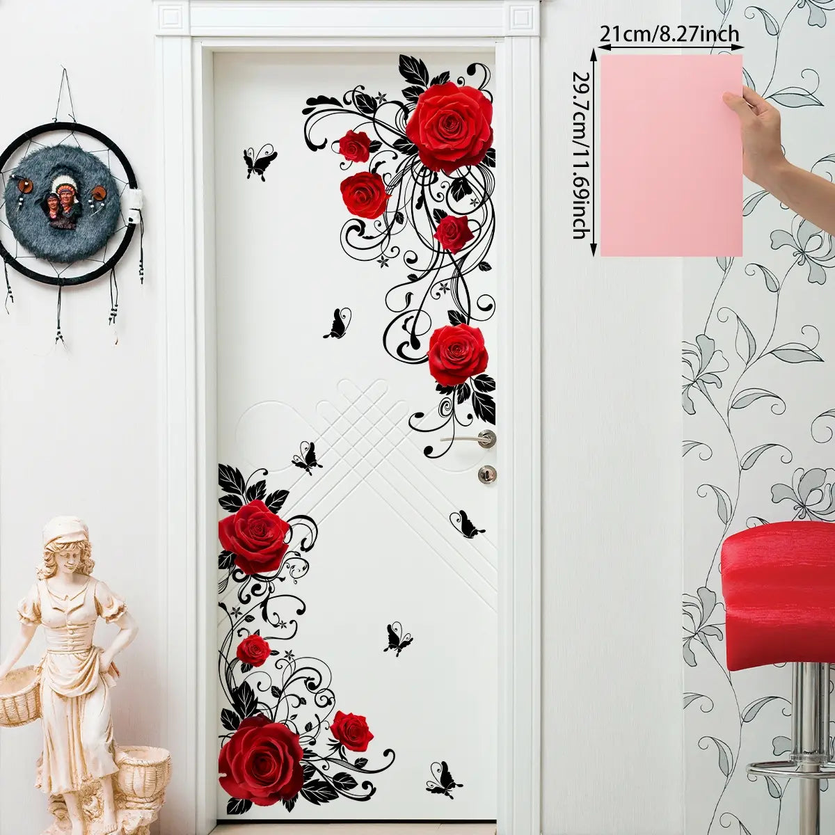 A new Valentine's Day rose with black vine decorative wall sticker for bedroom and living room background wall home decoration Decoration Items self-adhesive M12029-YX Decorative Stickers