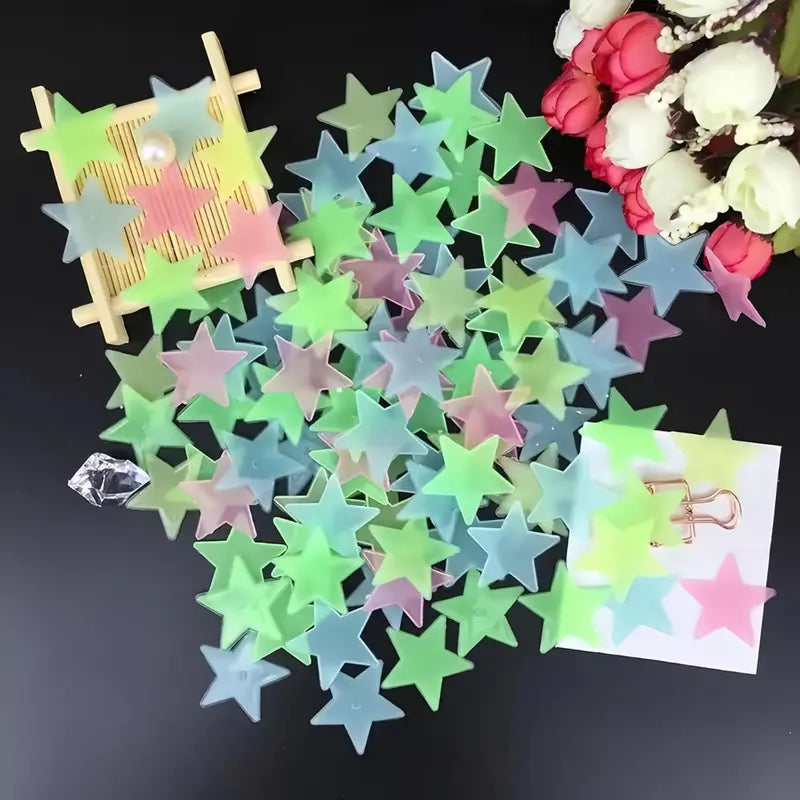 2pcs Plastic Glow-In-The-Dark Fluorescent Star Adhesive Decals, Peel And Stick Rectangular Flats Wall Decor for Kids' Bedrooms, Halloween Home Supplies