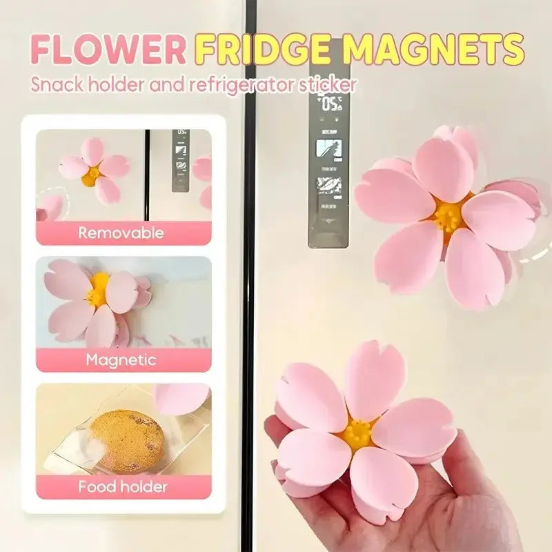 5/10/15/20pcs Cherry Blossom Magnetic Bag Clips, Cute Flower Refrigerator Magnets, Reusable Food Sealing Clips for Snack Bags, Kitchen Storage & Organization Gadgets