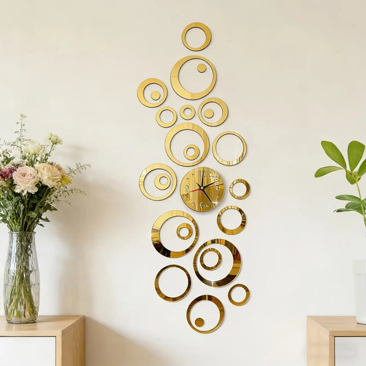 36PC Golden hollow Round Design acrylic mirror Decorative wall sticker, Decorative Stickers, suitable for home decoration, living room, bathroom, bedroom, lintel decoration, DIY Removable wall sticker