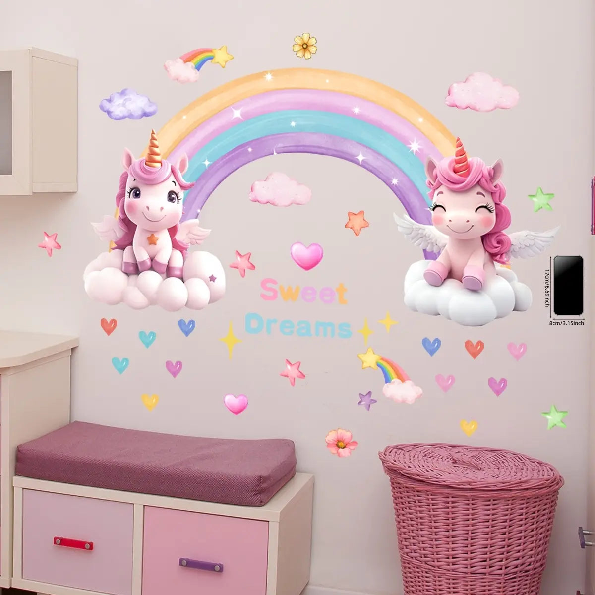 Rainbow Cloud Unicorn Wall Decals Set, 2 Sheets (30x90cm), Home Decor for Living Room & Bedroom, Decorative Stickers, Decoration Items, Easy-Remove Wallpaper Stickers, Wall Stickers Decorations