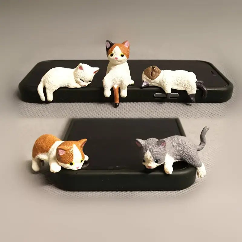 5pcs/set Durable Modern Polyresin Whimsical Cartoon Cat Desk Figurines - Waterproof, Antimicrobial, Multi-Pose Ornaments, Desk Trinkets, Unique Cool Gifts for Home Office Cubicle Decor (2026 Collection)