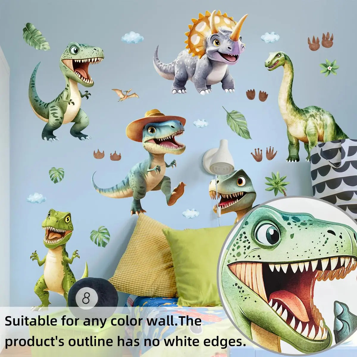 Dinosaur & Leaf Pattern Wall Sticker, 4 Counts/set Self Adhesive Wall Decal, Wall Art Decorative Sticker for Home Living Room Bedroom