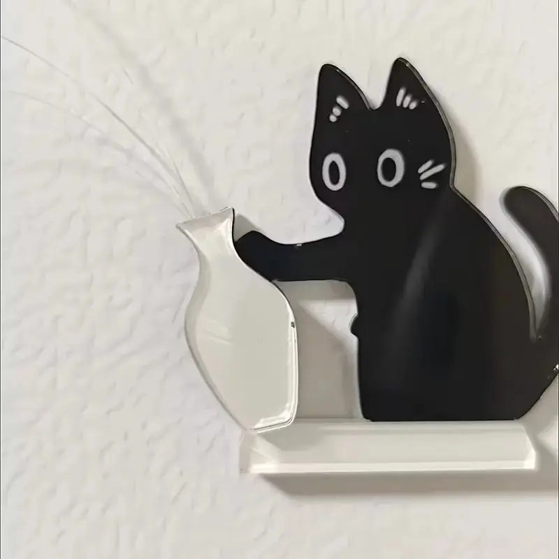 1pc Cat Whisker Hair Collection, Black Cat Vase Fridge Magnet, Kitten Pushing Bottle Acrylic Magnetic Fridge Magnet, Cat Keepsake, Vase for Flower Arrangement, Multi-Purpose, Small Gift for Classmates, Home Decor, Refrigerator Magnets
