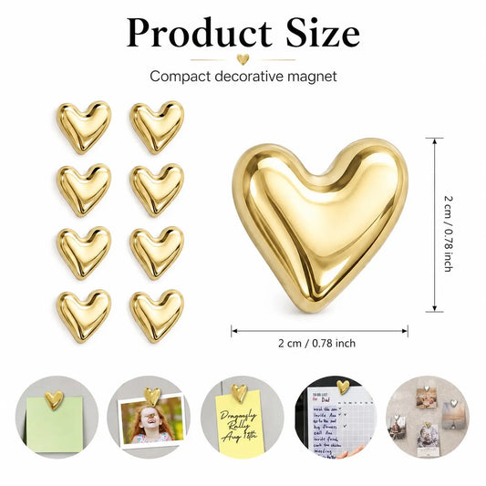 10/20Pack Refrigerator Golden Heart Magnets Set, Refrigerator Decorating Magnets, Refrigerator Magnets, Love Decoration Magnet Set for Home Kitchen and Office Whiteboard, Valentine's Day Gift for Friends and Loved Ones