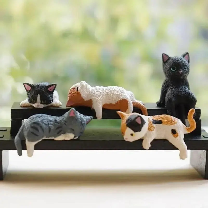 5pcs/set Durable Modern Polyresin Whimsical Cartoon Cat Desk Figurines - Waterproof, Antimicrobial, Multi-Pose Ornaments, Desk Trinkets, Unique Cool Gifts for Home Office Cubicle Decor (2026 Collection)