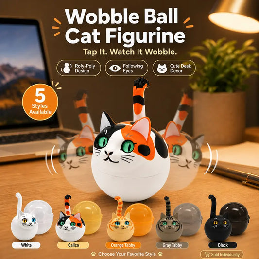 Roly Poly Cat Gacha Capsule, Wobble Cat Figurine with Following Eyes, Desktop Ornament, Car Dashboard Decor, Collectible Toy for Cat Lovers
