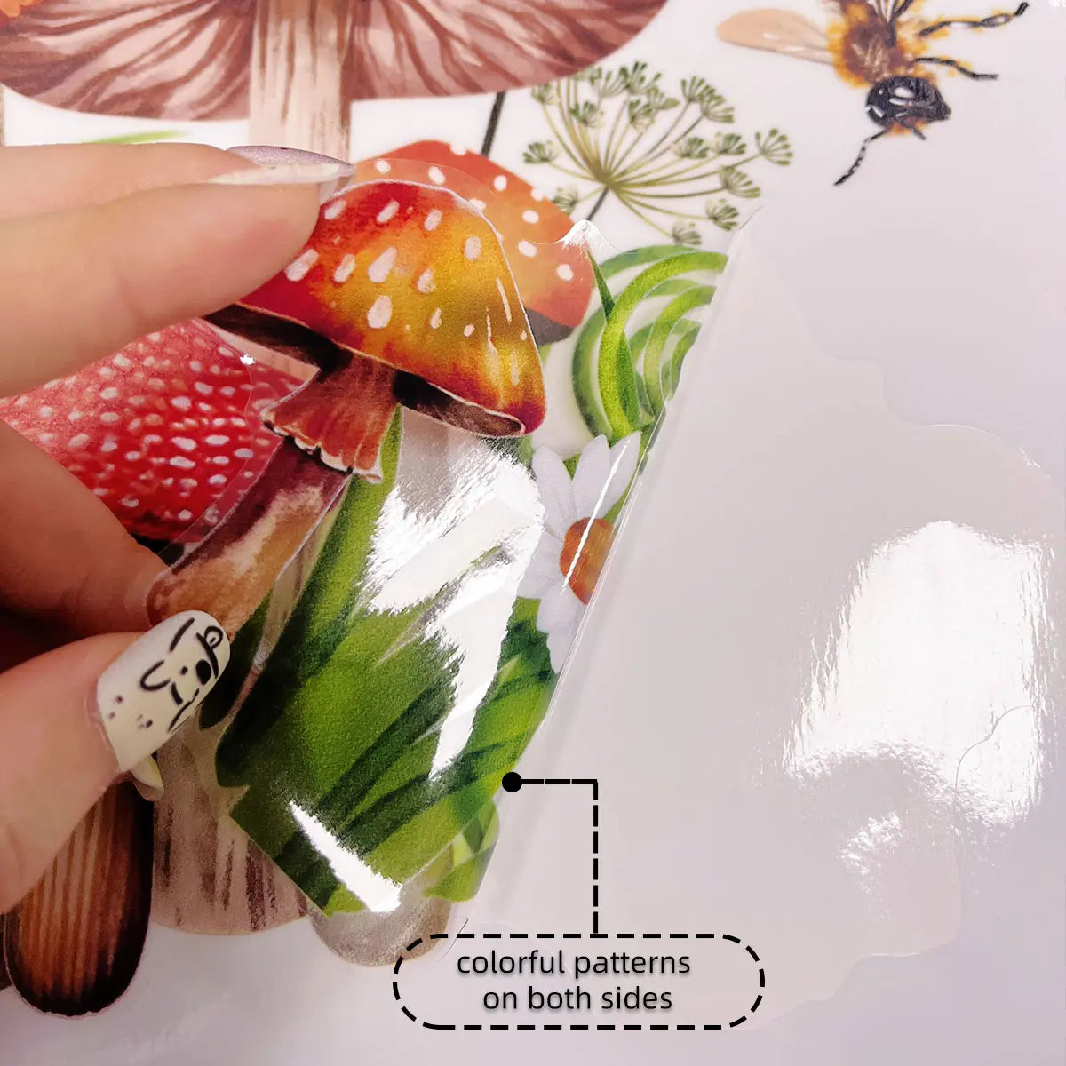 (30*90cm) creative hand-painted small animal, mushroom, flower, butterfly spring single-layer static sticker window sticker decorative background window sticker Flower Design Mushroom Stickers Graphic Decal (DJ4131-ZC)