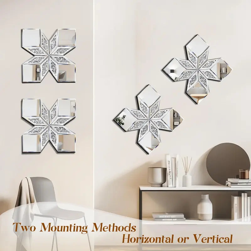Diamond-Crushed Silver Square Decorative Mirror Set (2-Pack, 16.75" Square Fit) - Thick Backing, Durable Wall-Mount Home Mirror Decor, Solid MDF Backing, Easy Removal, Foam Box Included for Living Room, Bedroom