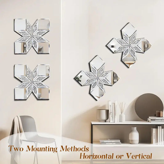 Diamond-Crushed Silver Square Decorative Mirror Set (2-Pack, 16.75" Square Fit) - Thick Backing, Durable Wall-Mount Home Mirror Decor, Solid MDF Backing, Easy Removal, Foam Box Included for Living Room, Bedroom