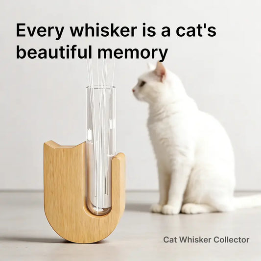 Walnut Wooden Curved Cat Whisker Storage Box - Pet Memorial Gift for Family and Friends, Single Unit Magnetic Hold Refrigerator Stick Display, Safe Handling Vent-ready Clip, Window-mountable Option, Transparent Wood View Keepsake